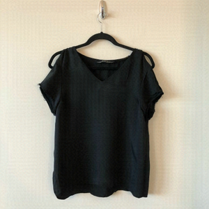 ALL Saints Camile Black Cold Shoulder Raw Hem Top